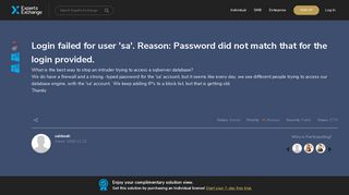 Login failed for user 'sa'. Reason: Password did not match that for the ...