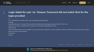 Login failed for user 'sa'. Reason: Password did not match that for the ...