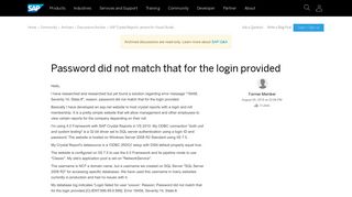 Password did not match that for the login provided - archive SAP