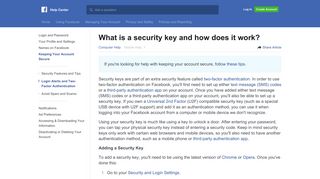 What is a security key and how does it work? | Facebook Help ...