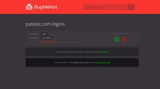 pastest.com passwords - BugMeNot