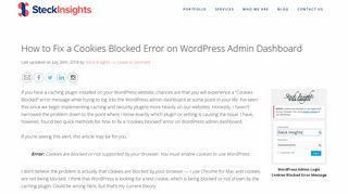 Cookies Blocked Error on WordPress Admin Dashboard - Steck Insights