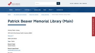 Patrick Beaver Memorial Library (Main) | State Library of North Carolina