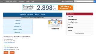 Patriot Federal Credit Union - Chambersburg, PA - Credit Unions Online