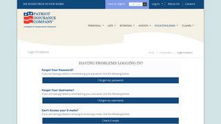 Patriot Insurance Company - Login Problems