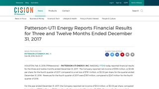 Patterson-UTI Energy Reports Financial Results for Three and Twelve ...