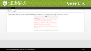 University of Saskatchewan - CareerLink - Login - Alumni Login