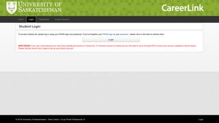 University of Saskatchewan - CareerLink - Login - Student Login