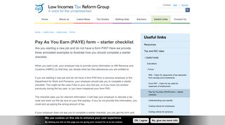 Pay As You Earn (PAYE) form – starter checklist | Low Incomes Tax ...