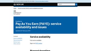 Pay As You Earn (PAYE): service availability and issues - GOV.UK