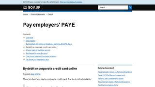 Pay employers' PAYE: By debit or corporate credit card online - GOV.UK