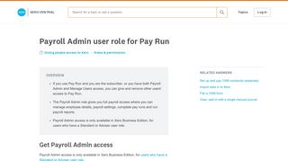 Payroll Admin user role for Pay Run - Xero Central