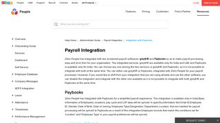 Integration with Paybooks | Zoho