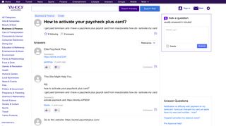 how to activate your paycheck plus card? | Yahoo Answers
