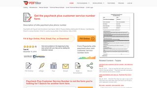 Paycheck Plus Customer Service Number - Fill Online, Printable ...