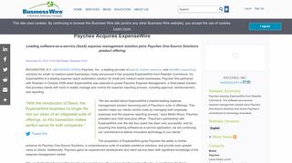 Paychex Acquires ExpenseWire | Business Wire