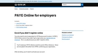 PAYE Online for employers: Enrol if you didn't register online - GOV.UK