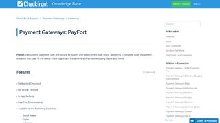 Payment Gateways: PayFort – Checkfront Support