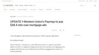 UPDATE 1-Western Union's Paymap to pay $38.4 mln over mortgage ...