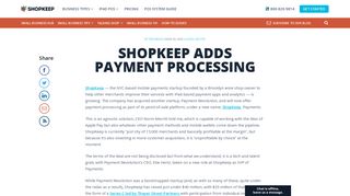 ShopKeep Adds Payment Processing
