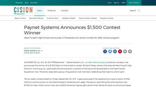Paynet Systems Announces $1,500 Contest Winner - PR Newswire