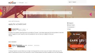 apply for a Credit Card — Payoneer Community