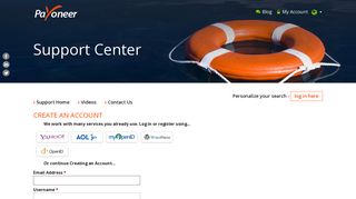 Create a New Account - Support Center - Service