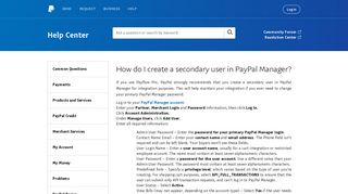 How do I create a secondary user in PayPal Manager?