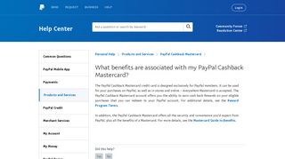 What benefits are associated with my PayPal Cashback Mastercard?