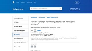 How do I change my mailing address on my PayPal account?