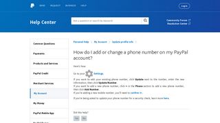 How do I add or change a phone number on my PayPal account?