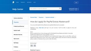 How do I apply for PayPal Extras Mastercard?