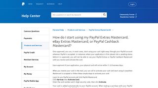 How do I start using my PayPal Extras Mastercard, eBay Extras ...