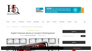 PayPal 'Unknown Device or Location' Phishing Email - Hoax-Slayer