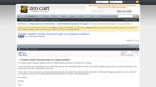 Payflow vendor/merchant login id in paypal sandbox? - Zen Cart