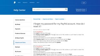 I forgot my password for my PayPal account. How do I reset it?