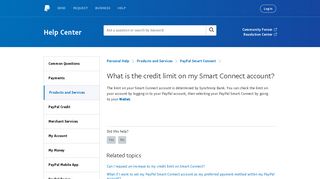 What is the credit limit on my Smart Connect account? - PayPal