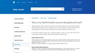 Why is my PayPal Student account being discontinued?