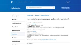 How do I change my password and security questions? - PayPal