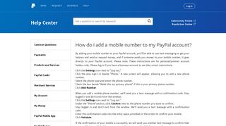 How do I add a mobile number to my PayPal account?