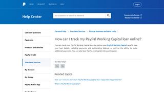 How can I track my PayPal Working Capital loan online?
