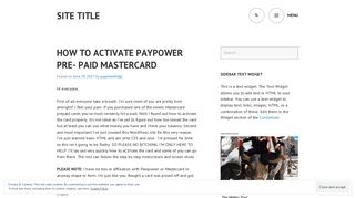 HOW TO ACTIVATE PAYPOWER PRE- PAID MASTERCARD – Site Title