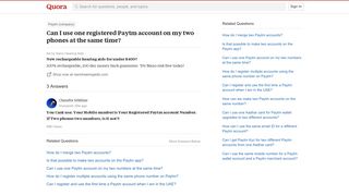 Can I use one registered Paytm account on my two phones at the ...