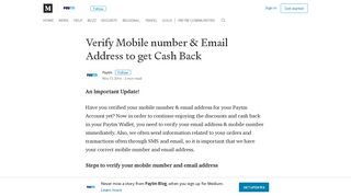 Verify Mobile number & Email Address to get Cash Back - Paytm Blog