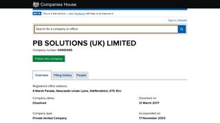 PB SOLUTIONS (UK) LIMITED - Overview (free company information ...