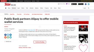 Public Bank partners Alipay to offer mobile wallet services - Business ...