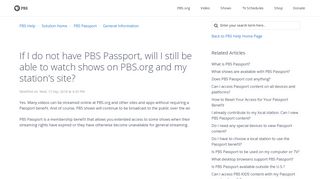 If I do not have PBS Passport, will I still be able to watch shows on PBS ...