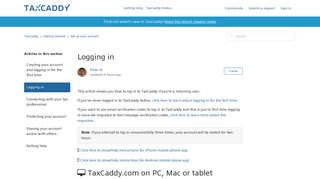 Logging in – TaxCaddy