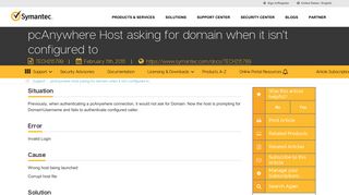 pcAnywhere Host asking for domain when it isn't configured to