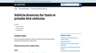 Vehicle licences for taxis or private hire vehicles: Inside London - GOV ...